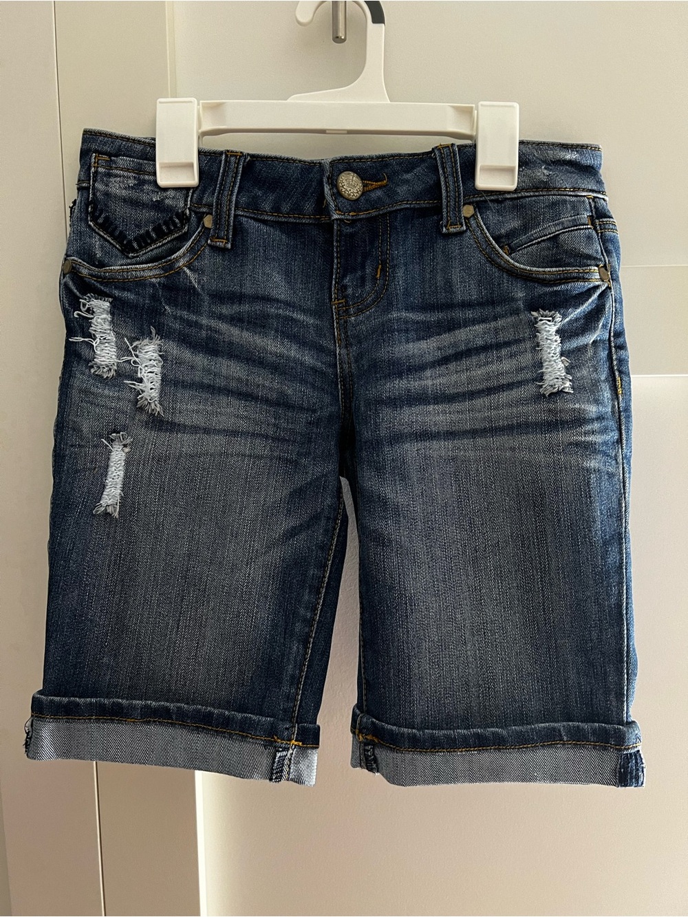 Almost Famous Dark Blue Distressed Denim Bermuda Shorts